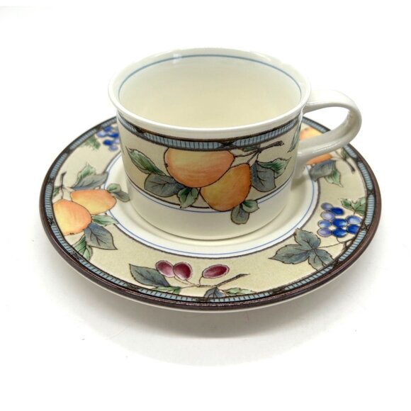 Mikasa Other - Mikasa Intaglio Garden Harvest CAC29 Cup & Saucer Set Pears Grapes Fruit